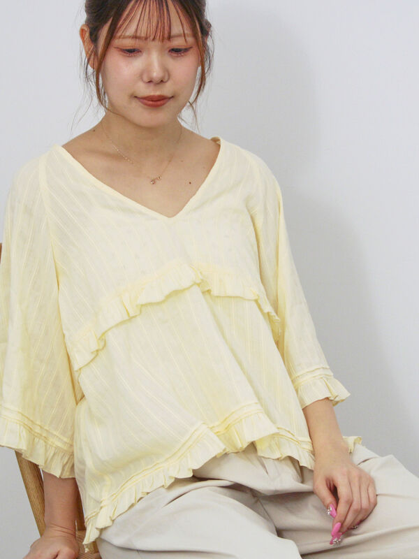 Noble　フリルVネックニット 横田ボタン店 / フリルVネックタンクトップ・キット（リネン