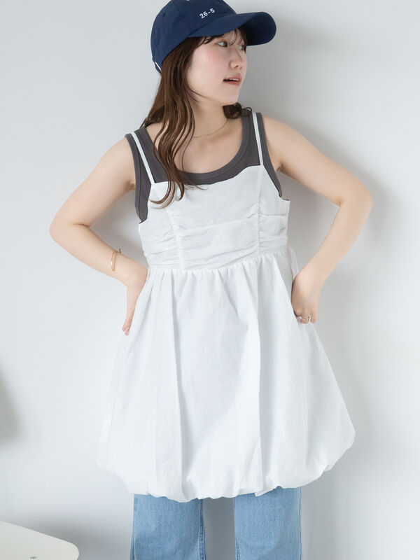 セール】 バルーンミニキャミワンピース（オフホワイト/ブラック