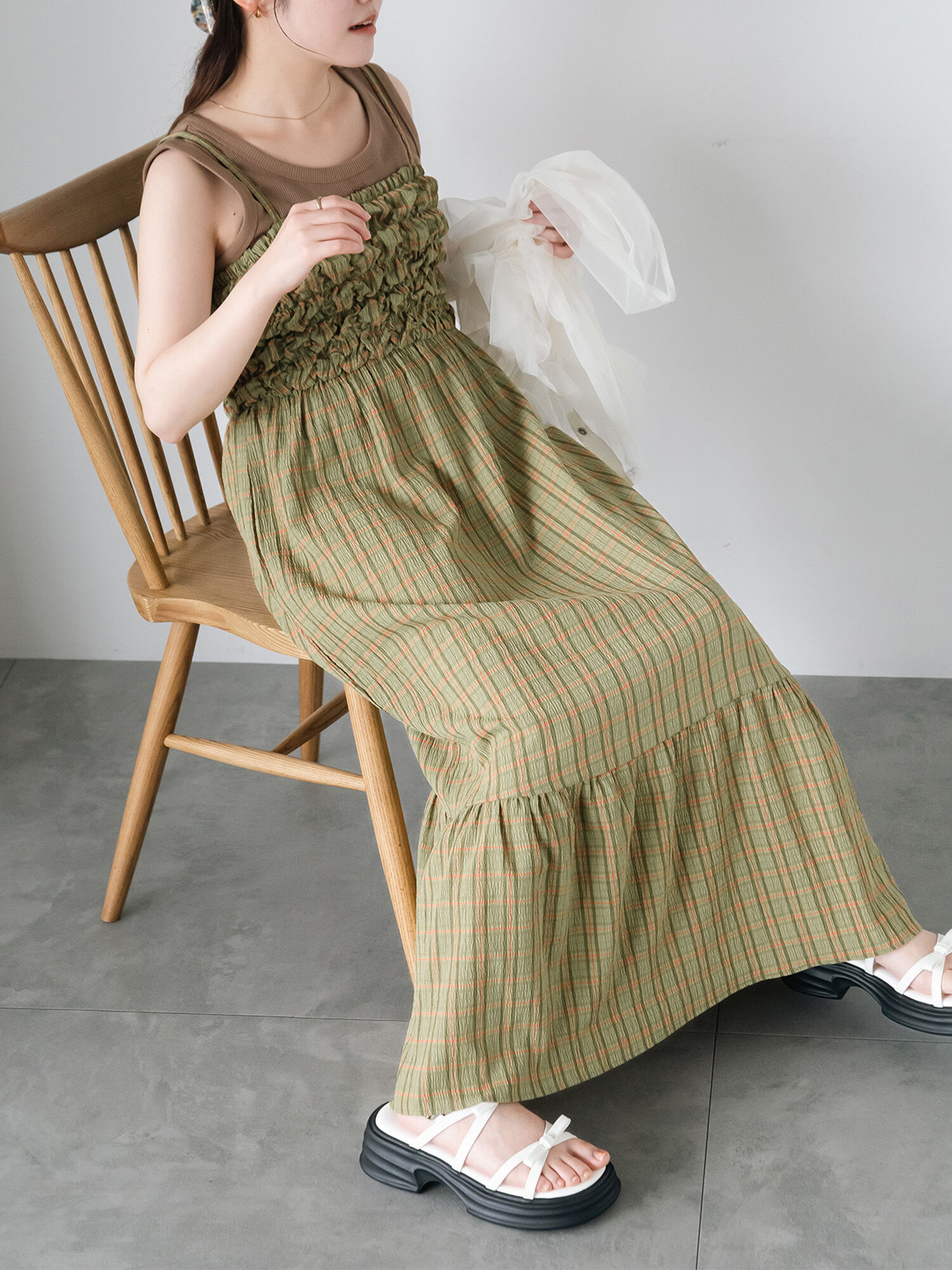 hinari チェックキャミワンピース　Sサイズ セール】 チェックロングキャミワンピース （ワンピース