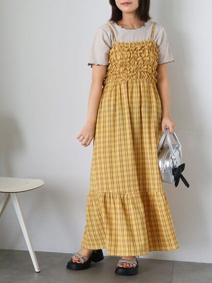 【ehka　sopo】　黄色花柄　ロングワンピース　　フリーサイズ SummerVacationシリーズ】ロングワンピース 黄色い 花柄 撮影着