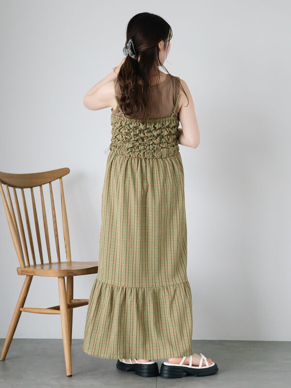 セール】 チェックシャーリングキャミワンピース（イエロー/グリーン