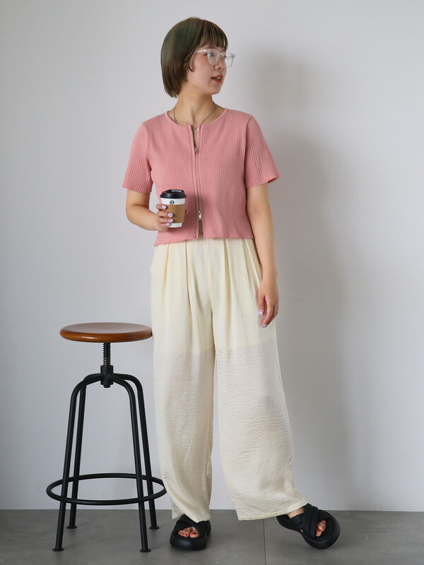 セール】 ジップアップカーディガン（グレー/ブラック/ピンク/キナリ