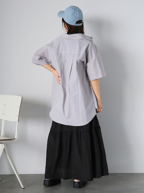 セール】 ストライプオーバーサイズシャツ（ピンク/ベージュ/サックス