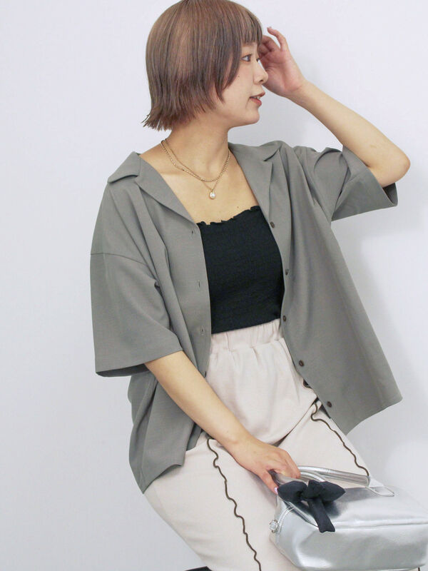 セール】 オープンカラーシャツ（グレー/ベージュ/グリーン/トップス