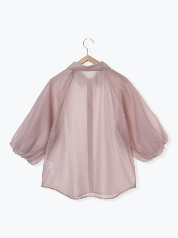 herliptoProspect Chiffon Blouse バルーンスリーブ セール】 バルーンスリーブシアーシャツ（グレー/ピンク