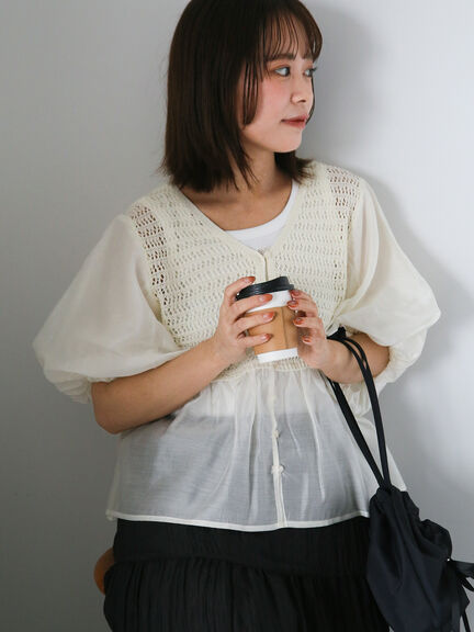 美品♡ エポカ パフスリーブ 半袖 ニット カットソー プルオーバー サイズ40 KOBE LETTUCE サマーニット 半袖 レディース パフスリーブ