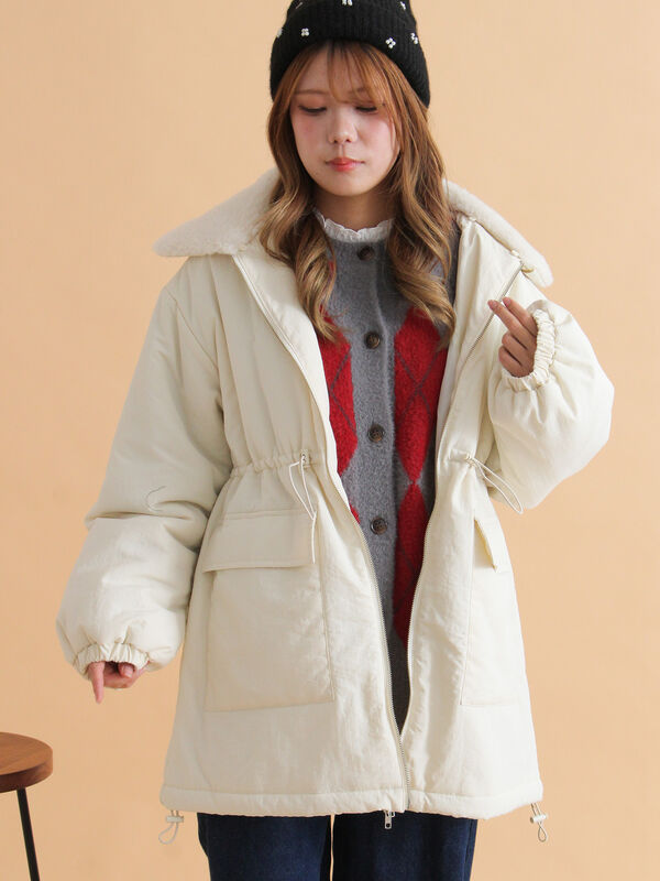 セール】 襟ボア中綿ジャケット（ブラック/カーキ/キナリ/アウター