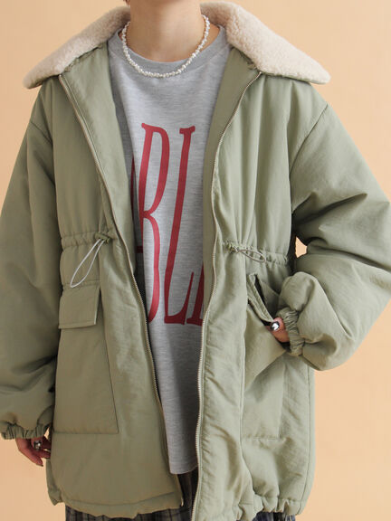 襟ボア中綿ジャケット（ブラック/カーキ/キナリ）｜ehka sopo（エヘカソポ）通販