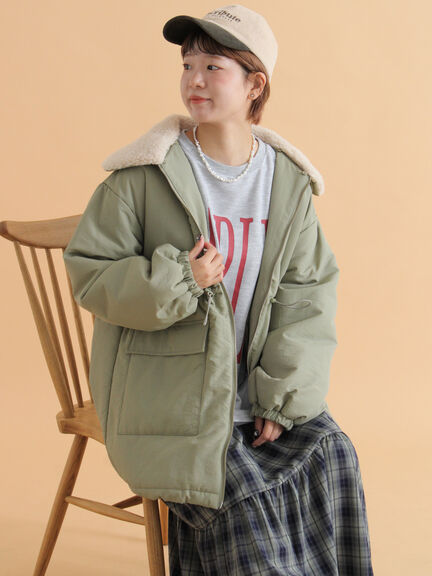 襟ボア中綿ジャケット（ブラック/カーキ/キナリ）｜ehka sopo（エヘカソポ）通販