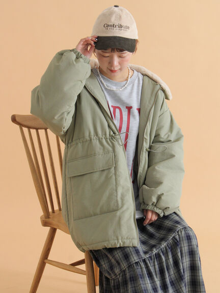 襟ボア中綿ジャケット（ブラック/カーキ/キナリ）｜ehka sopo（エヘカソポ）通販