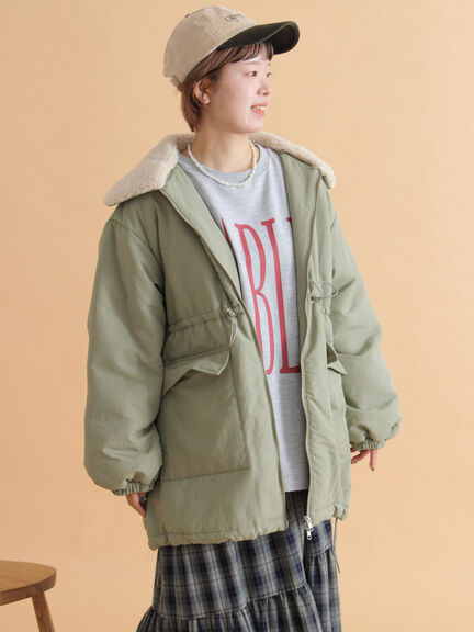 襟ボア中綿ジャケット（ブラック/カーキ/キナリ）｜ehka sopo（エヘカソポ）通販