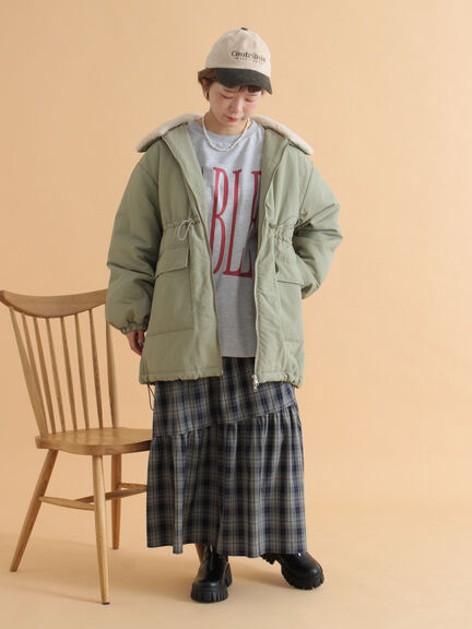 襟ボア中綿ジャケット（ブラック/カーキ/キナリ）｜ehka sopo（エヘカソポ）通販