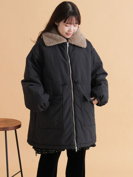 襟ボア中綿ジャケット（ブラック/カーキ/キナリ）｜ehka sopo（エヘカソポ）通販