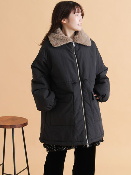 襟ボア中綿ジャケット（ブラック/カーキ/キナリ）｜ehka sopo（エヘカソポ）通販