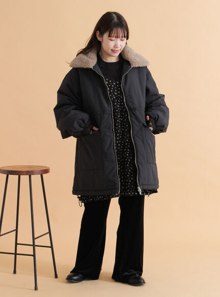 襟ボア中綿ジャケット（ブラック/カーキ/キナリ）｜ehka sopo（エヘカソポ）通販