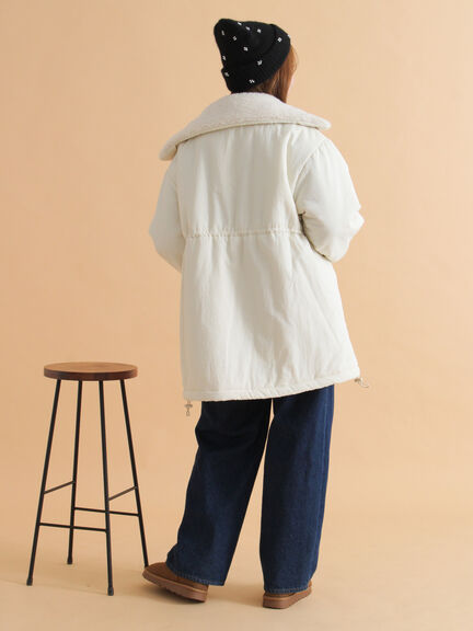 襟ボア中綿ジャケット（ブラック/カーキ/キナリ）｜ehka sopo（エヘカソポ）通販