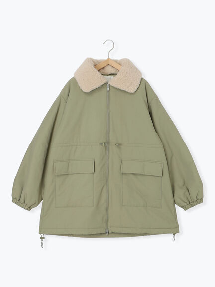 襟ボア中綿ジャケット（ブラック/カーキ/キナリ）｜ehka sopo（エヘカソポ）通販