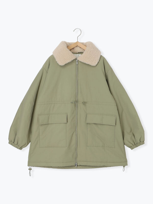 セール】 襟ボア中綿ジャケット（ブラック/カーキ/キナリ/アウター