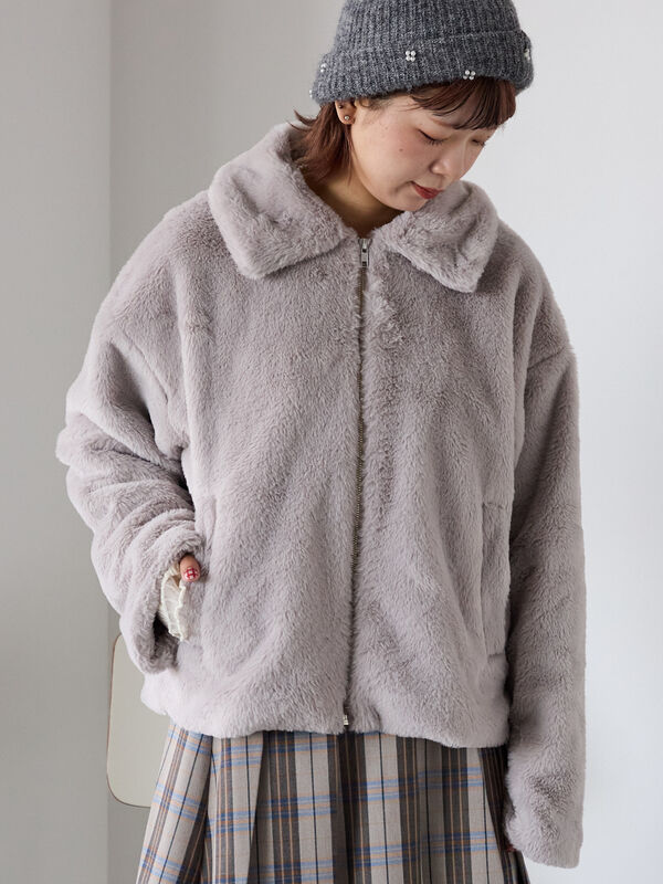 セール】 ジップファーブルゾン（グレー/モカ/キナリ/アウター