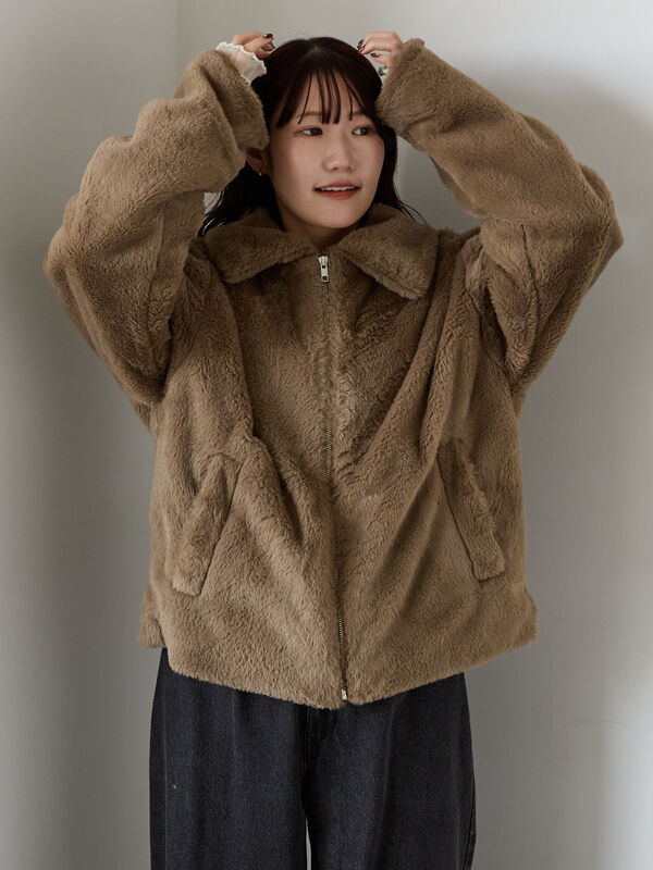 セール】 ジップファーブルゾン（グレー/モカ/キナリ/アウター