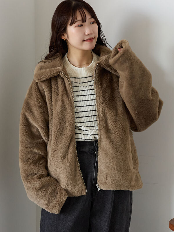 セール】 ジップファーブルゾン（グレー/モカ/キナリ/アウター