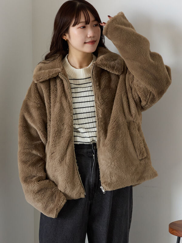 セール】 ジップファーブルゾン（グレー/モカ/キナリ/アウター