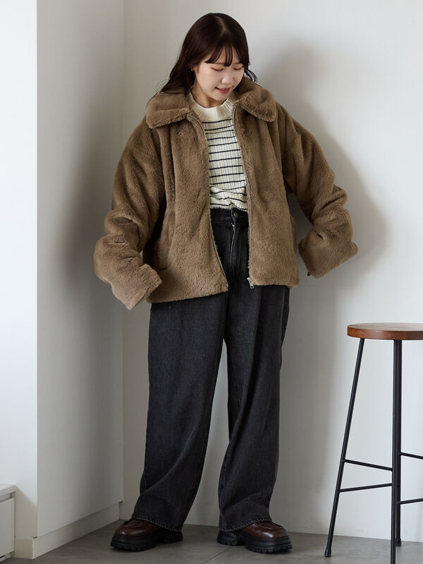 セール】 ジップファーブルゾン（グレー/モカ/キナリ/アウター