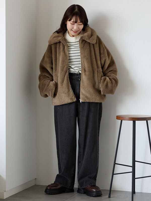 セール】 ジップファーブルゾン（グレー/モカ/キナリ/アウター
