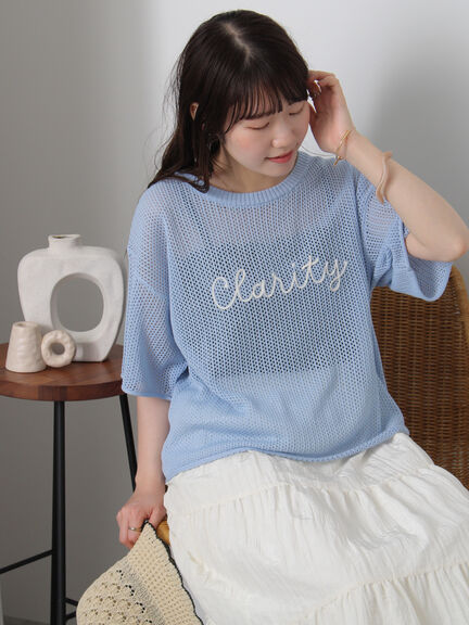 ロゴコード刺繍メッシュニット（ブラック/ミント/サックスブルー/キナリ）｜ehka sopo（エヘカソポ）通販