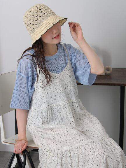 ロゴコード刺繍メッシュニット（ブラック/ミント/サックスブルー/キナリ）｜ehka sopo（エヘカソポ）通販