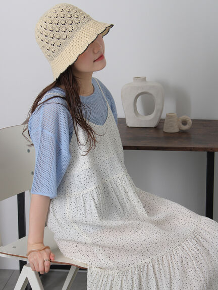 ロゴコード刺繍メッシュニット（ブラック/ミント/サックスブルー/キナリ）｜ehka sopo（エヘカソポ）通販