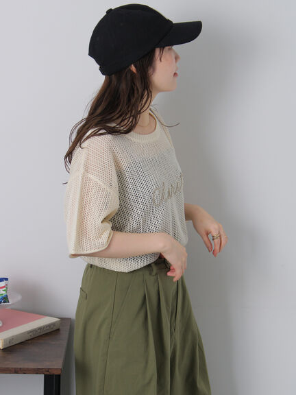 ロゴコード刺繍メッシュニット（ブラック/ミント/サックスブルー/キナリ）｜ehka sopo（エヘカソポ）通販