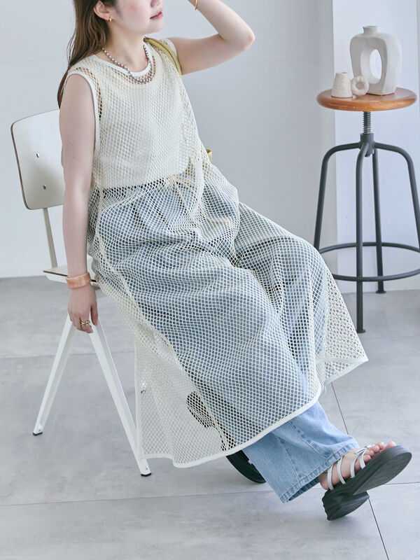 セール】 前後2WAYメッシュノースリーブワンピース（ブラック/モカ