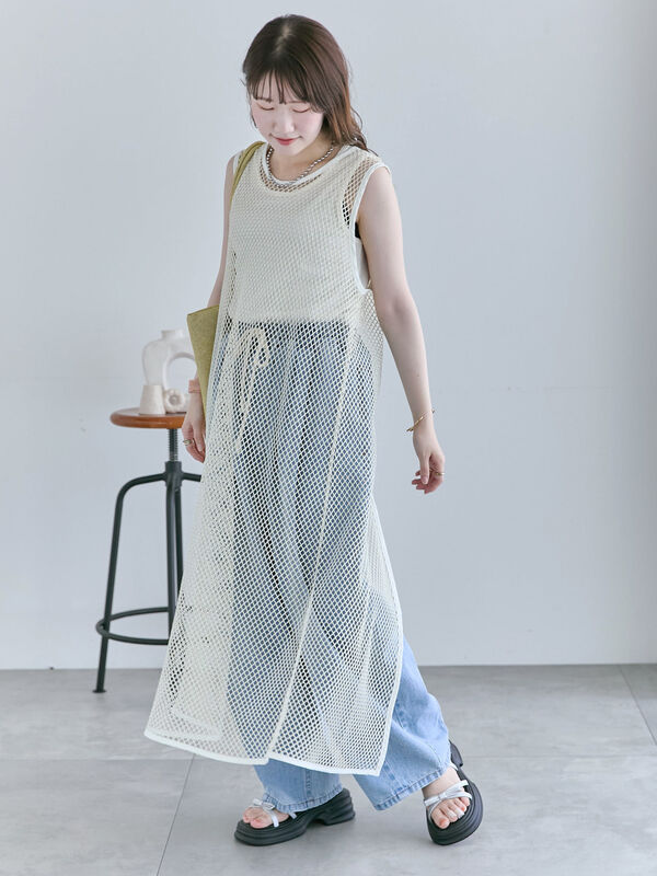 セール】 前後2WAYメッシュノースリーブワンピース（ブラック/モカ