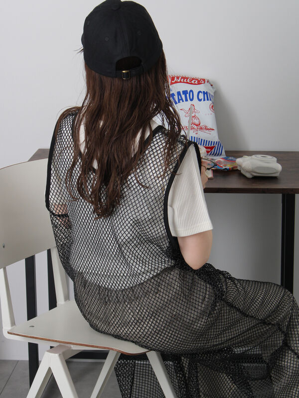 Velnica インド綿 メッシュ 切り替え ノースリーブワンピース