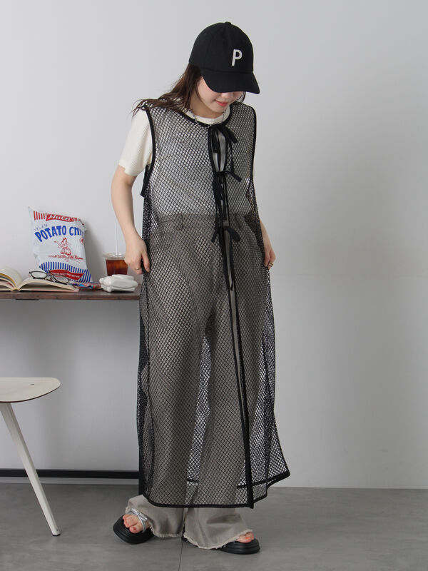 セール】 前後2WAYメッシュノースリーブワンピース（ブラック/モカ