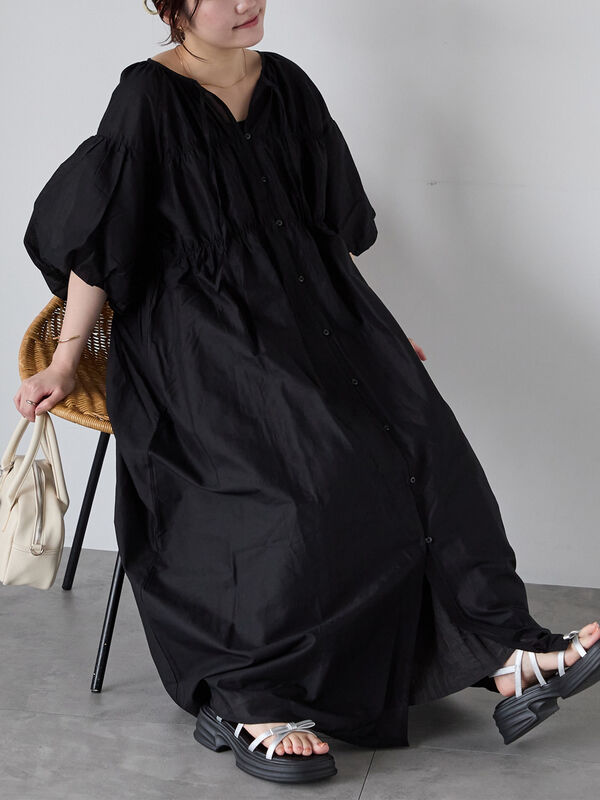 セール】 バルーンスリーブワンピース（オフホワイト/ブラック