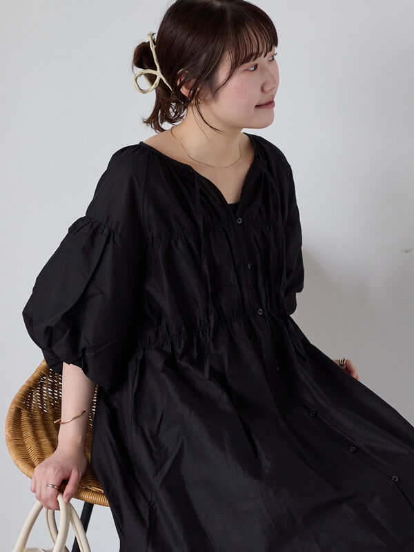 セール】 バルーンスリーブワンピース（オフホワイト/ブラック
