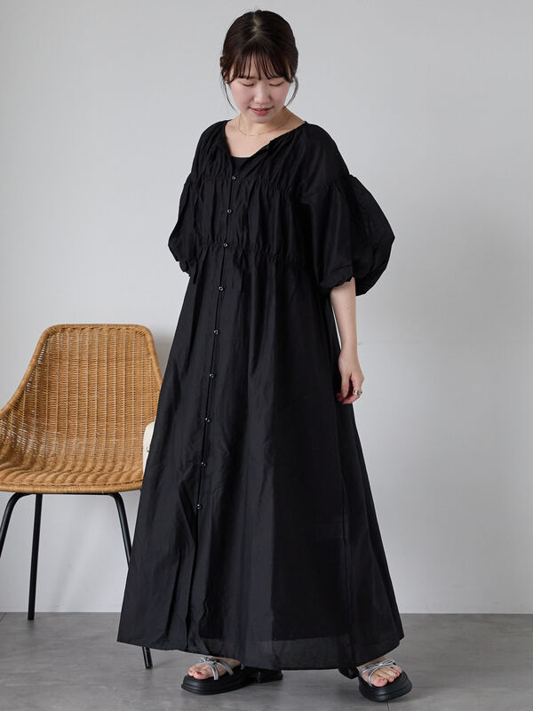 セール】 バルーンスリーブワンピース（オフホワイト/ブラック
