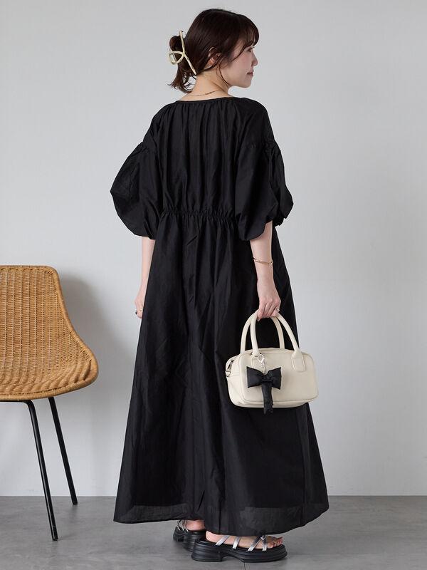 セール】 バルーンスリーブワンピース（オフホワイト/ブラック