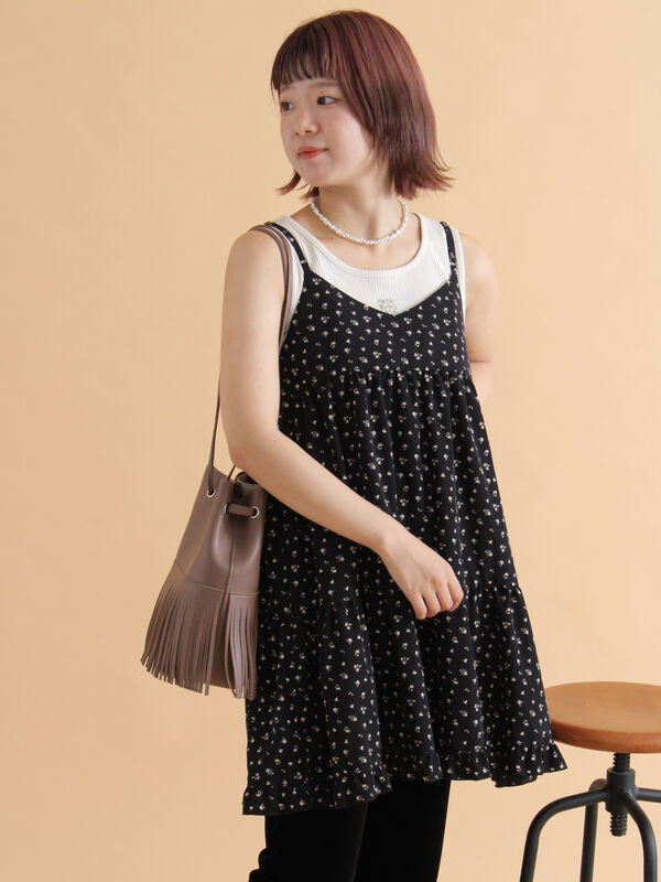 セール】 前後2WAY花柄ミニキャミワンピース（オフホワイト/ブラック