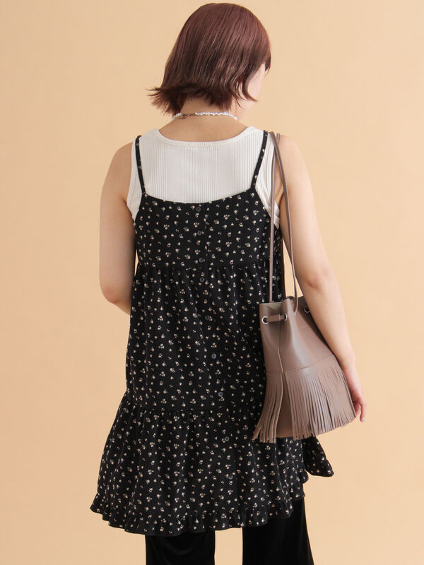 セール】 前後2WAY花柄ミニキャミワンピース（オフホワイト/ブラック