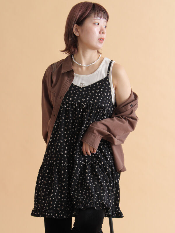 セール】 前後2WAY花柄ミニキャミワンピース（オフホワイト/ブラック