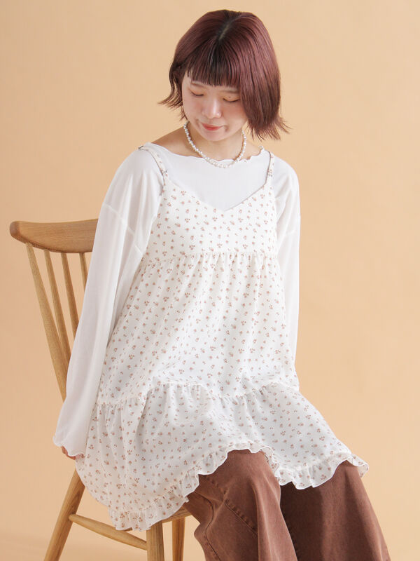 セール】 前後2WAY花柄ミニキャミワンピース（オフホワイト/ブラック