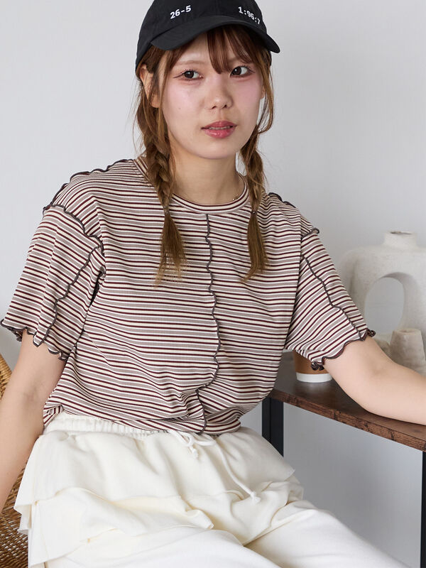 配色メローボーダーTシャツ（モカ）｜ehka sopo（エヘカソポ）通販