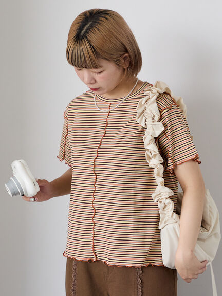 配色メローボーダーTシャツ（ピンク/モカ/イエロー/ミント）｜ehka sopo（エヘカソポ）通販