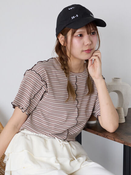 配色メローボーダーTシャツ（ピンク/モカ/イエロー/ミント）｜ehka sopo（エヘカソポ）通販