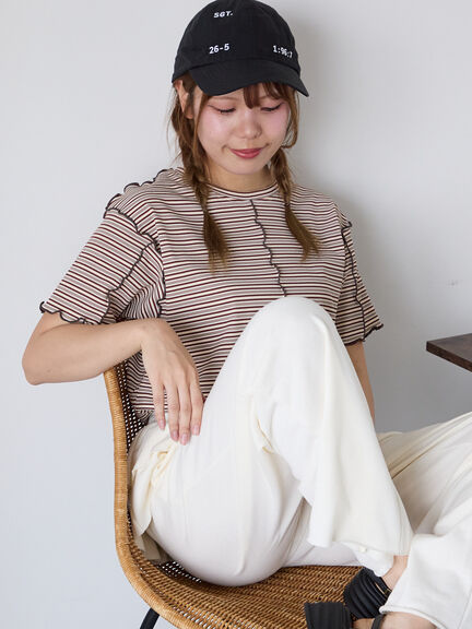 配色メローボーダーTシャツ（ピンク/モカ/イエロー/ミント）｜ehka sopo（エヘカソポ）通販