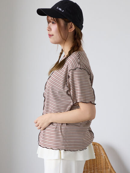 配色メローボーダーTシャツ（ピンク/モカ/イエロー/ミント）｜ehka sopo（エヘカソポ）通販