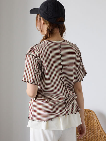 配色メローボーダーTシャツ（ピンク/モカ/イエロー/ミント）｜ehka sopo（エヘカソポ）通販
